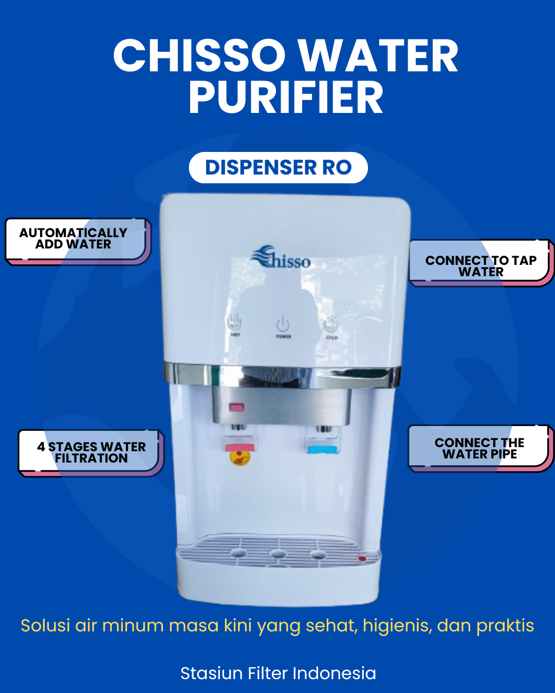 Chisso water purifier adalah perangkat reverse osmosis merek Chisso JNC dari Jepang