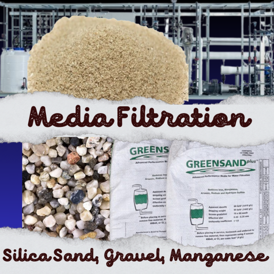penggunaan silica sand (pasir silika), gravel (kerikil), dan manganese sebagai media filtrasi telah terbukti menjadi solusi efektif dan efisien. Silica sand berfungsi untuk menyaring partikel halus dan mengurangi kekeruhan. Gravel bertindak sebagai lapisan penopang yang menjaga kestabilan media dan memperlancar aliran air. Manganese mampu menghilangkan kandungan logam seperti besi dan mangan melalui proses oksidasi dan adsorpsi.
